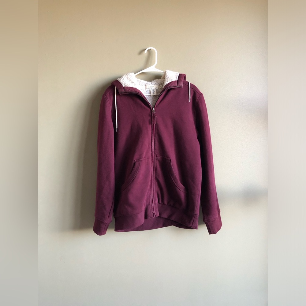H&M Men's Maroon Full-Zip lined Hooded Sweater Size Medium